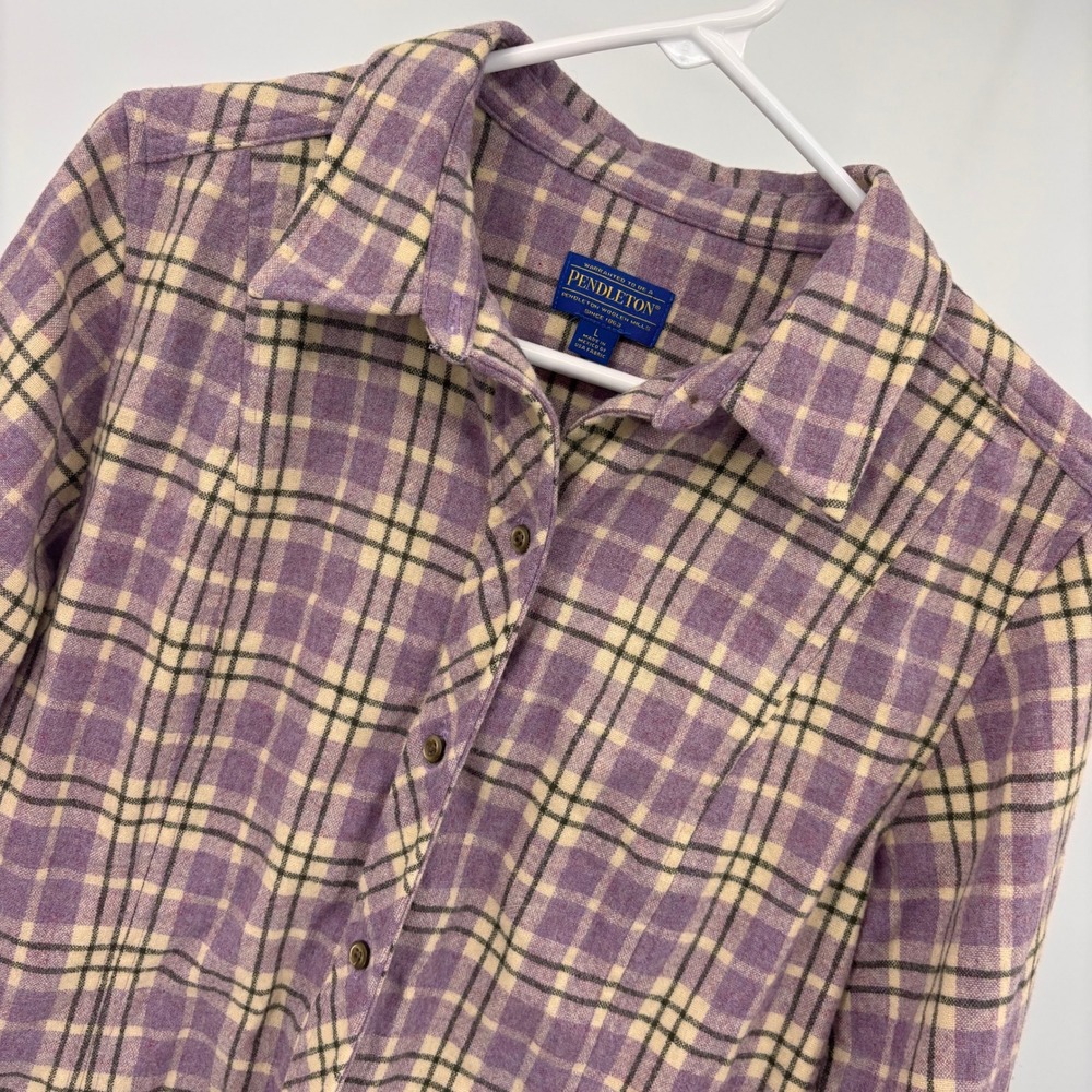 Pendleton‎ Plaid Shirt Womens L Purple Excellent 100% Virgin Wool TM086-31625